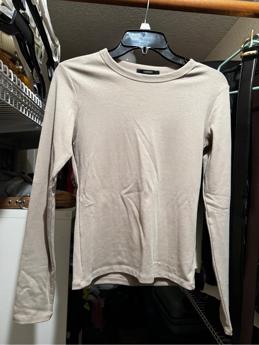 Forever 21 Beige Crewneck Long Sleeve Top